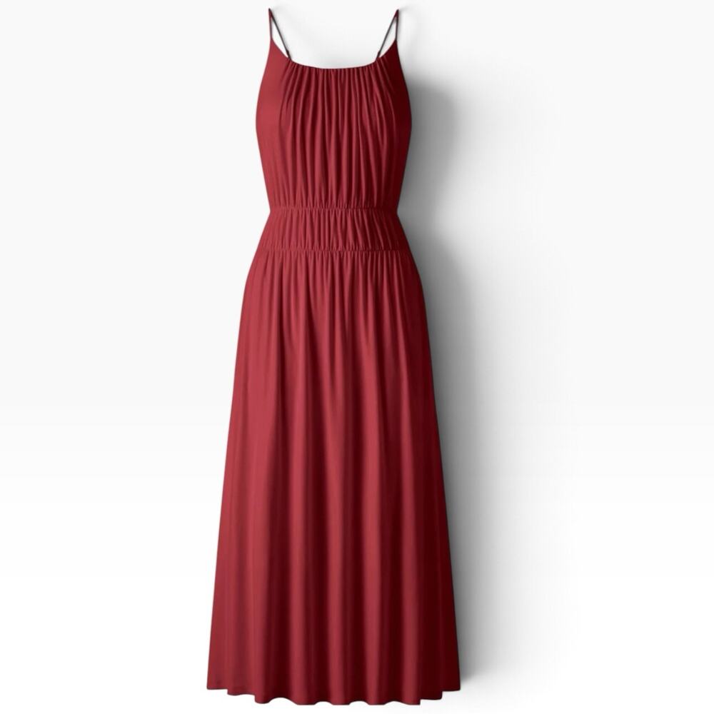 NWT OGL Vacay Gathered U-Neck Spaghetti Midi Bra Dress Pockets Size XL Red